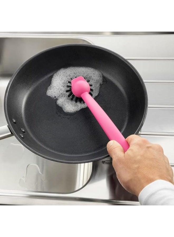 Dish-Washing Brush, Pink,Polypropylene Plastic Polyester Synthetic Rubber(Length : 29cm) - Image 2